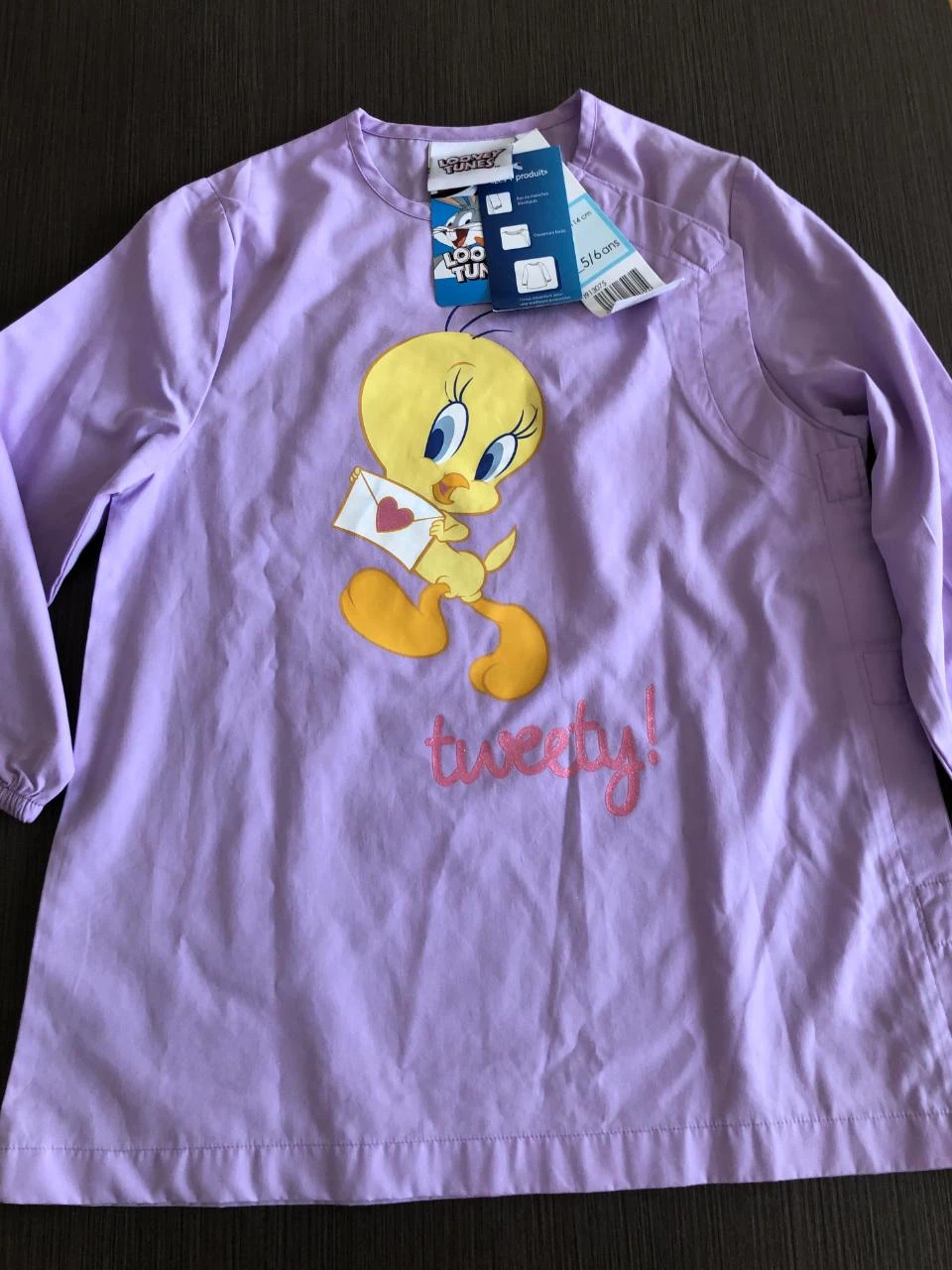 tablier blouse peinture fille looney tunes 108/114cm 5/6 ans